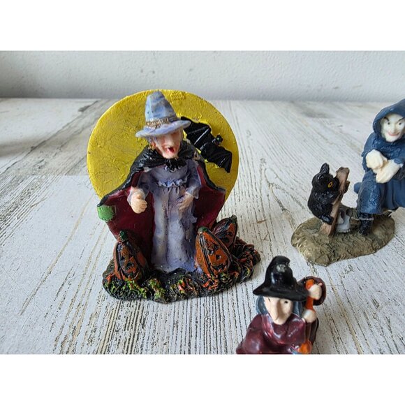 witch Halloween village Moon cat people accessory decor broom set lot - Picture 2 of 7